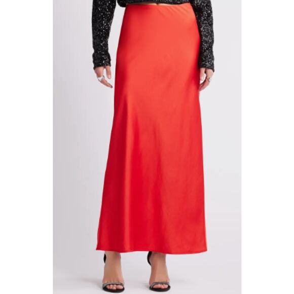 Open Edit Satin Slip Bias Cut Maxi Skirt in Red Scarlet - Picture 1 of 10